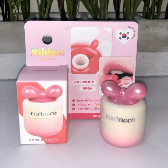 BNIB Coringco Kbeauty Ribbon Lip Pot - Jelly Pink - Picture 3 of 3